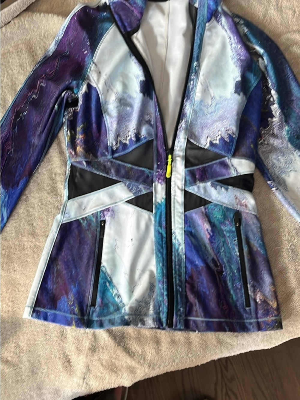 Women's Workout Jacket in Blue & Purple Marble Print
